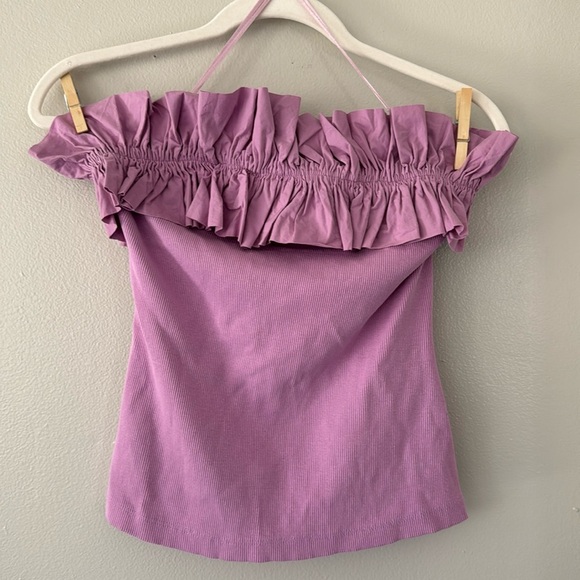 Anthropologie x Maeve Poplin Ruffle Tube Top - Lilac - Picture 2 of 6